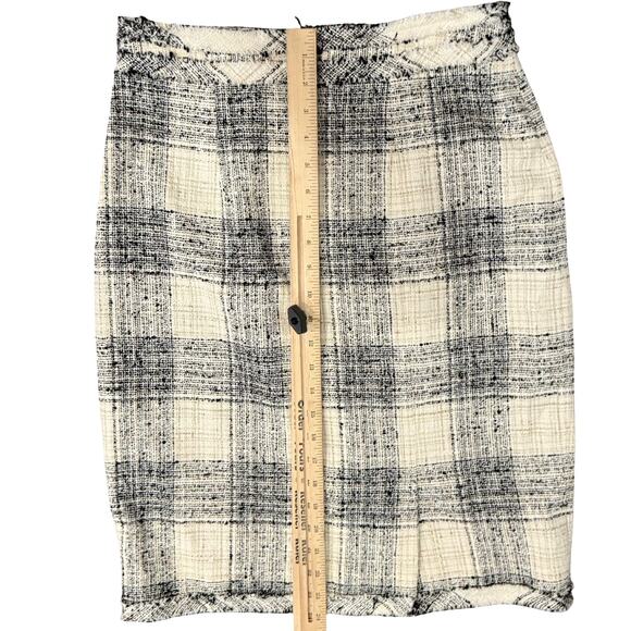 The Fold London Black Beige Tweed Plaid Midi Fringe Pencil Skirt Sz 8 US / 12 UK - Picture 4 of 9
